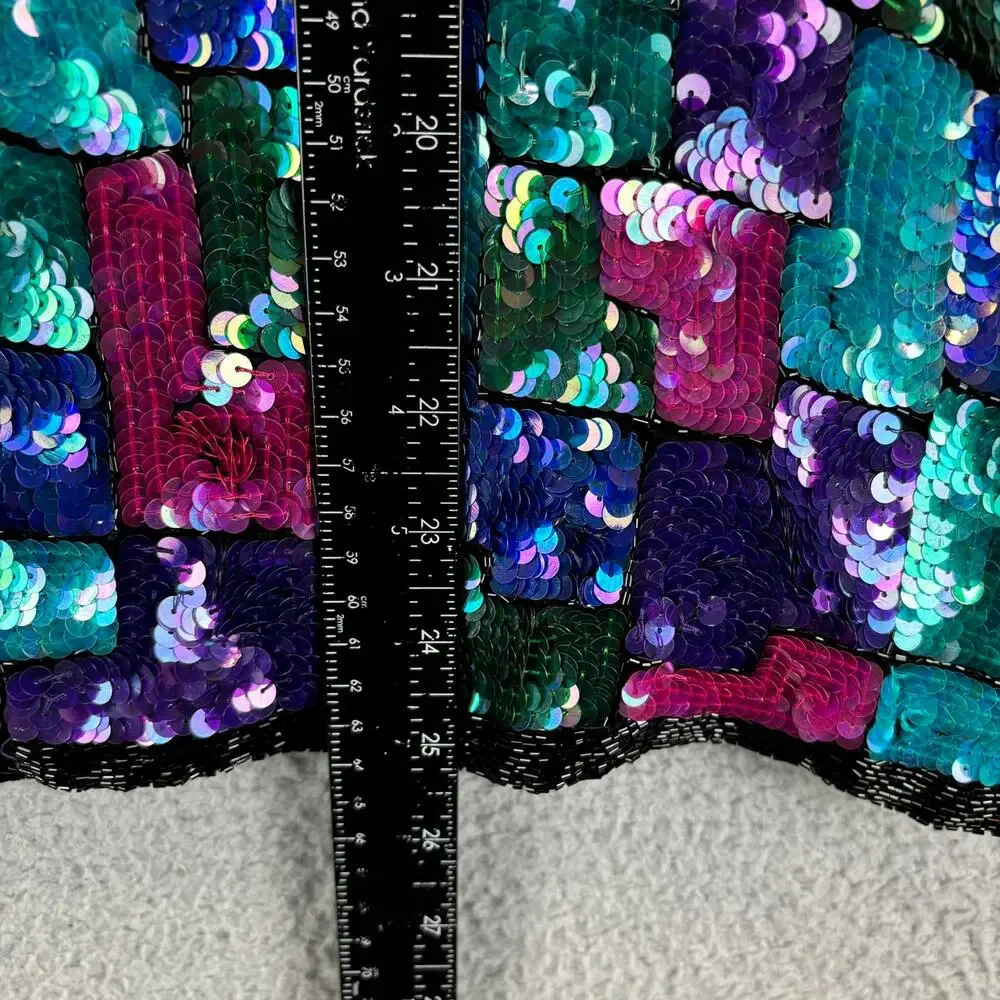 Vtg Stenay Sequin Jacket Large Retro Disco Glam Holiday Colorblock Allover - Picture 11 of 12